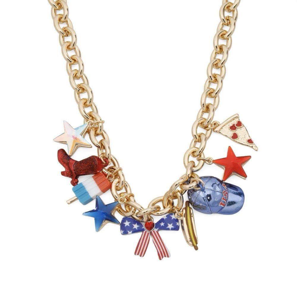 Betsey Johnson Patriotic Set Matching Charm Necklace & Bracelet Americana USA - Picture 4 of 6